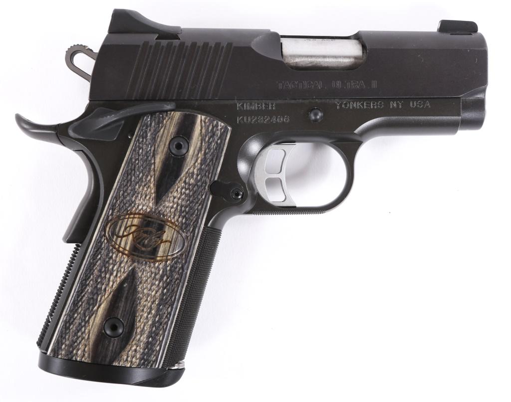 KIMBER TACTICAL ULTRA II .45 ACP COMPACT PISTOL: KIMBER TACTICAL ULTRA II .45 ACP COMPACT PISTOL Kimber Tactical Ultra II .45 ACP Compact Pistol. Parkerized finish. Green/black dyed and checkered wooden grips. Lightweight hammer and trigger. MH3 nig