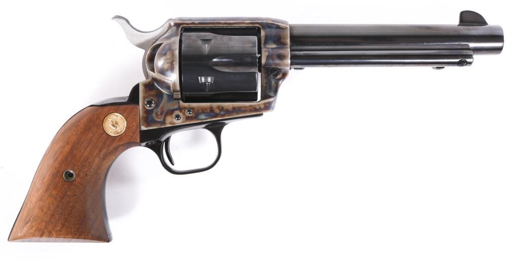 2004 COLT SINGLE ACTION ARMY .45 COLT REVOLVER: 2004 COLT SINGLE ACTION ARMY .45 COLT REVOLVER 2004 Colt model 1873 Single Action Army .45 Colt Revolver. "Colt Single Action Army .45" marked on the barrel. Blued finish on the barrel and cylinder, c