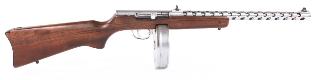PIETTA BINGHAM MODEL PPS/50 .22 LR CALIBER RIFLE: PIETTA BINGHAM MODEL PPS/50 .22 LR CALIBER RIFLE Pietta Bingham PPS/50 .22LR Rifle. 50rd drum magazine. Nickel finished, and nickel finished barrel shroud. Walnut stock. Sling mounts. Adjustable rear