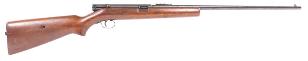 WINCHESTER MODEL 74 .22 SHORT RIFLE: WINCHESTER MODEL 74 .22 SHORT RIFLE Winchester Model 74 .22 Short Rifle. The rifle features walnut stock, magazine tube, bolt action, adjustable rear sights and blued finish. Proof marked "W" over "P"