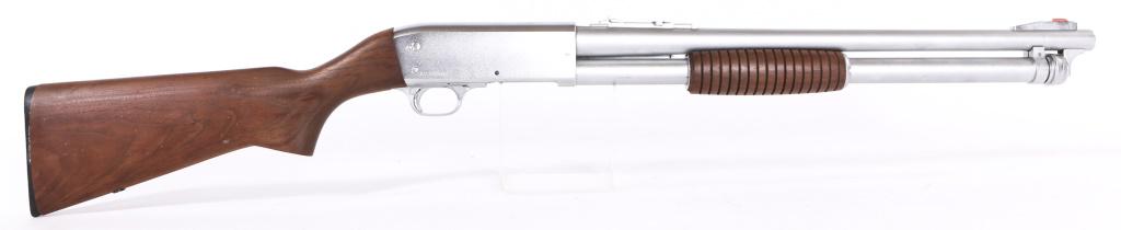 ITHACA M37 DS POLICE SPECIAL 12 GAUGE SHOTGUN: ITHACA M37 DS POLICE SPECIAL 12 GAUGE SHOTGUN Ithaca model 37 Featherlight DS Police Special 12 gauge pump-action shotgun. 2.75" chamber. Cylinder choke. Walnut stock, and nickel metal finish. Extende