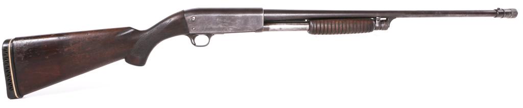 ITHACA MODEL 37 20 GAUGE SHOTGUN: ITHACA MODEL 37 20 GAUGE SHOTGUN Ithaca model 37 20 gauge pump-action shotgun. 2.75" chamber. Improved Cylinder choke. Adjustable Poly-Choke affixed. Walnut stock, and blued finish. 14.5" LOP. Caliber
