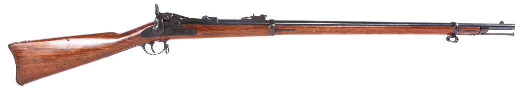 US SPRINGFIELD M1878 .45-70 GOVT. TRAPDOOR RIFLE: US SPRINGFIELD M1878 .45-70 GOVT. TRAPDOOR RIFLE US Springfield Armory model 1878 .45-70 Govt. Trapdoor Rifle. The lock plate is marked "US Springfield" with Eagle. The action is marked "Model 1878".