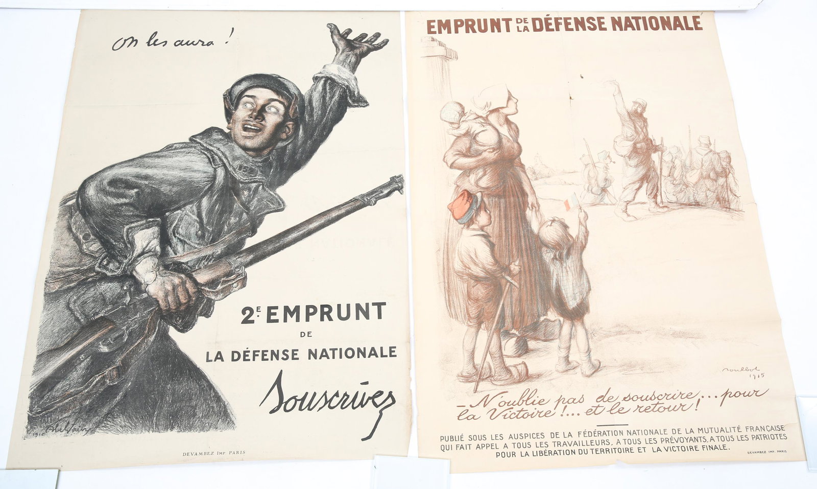 WWI FRENCH WAR EFFORT & RECRUITMENT POSTERS LOT: WWI FRENCH WAR EFFORT & RECRUITMENT POSTERS LOT WWI French Military recruitment & war effort posters lot. Emprunt de la Défense Nationale poster by Francisque Poulbot, and more. One of the largest po