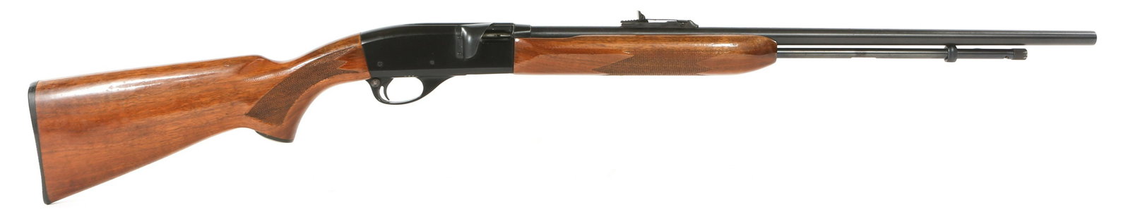 REMINGTON MODEL 552 SPEEDMASTER .22 CAL RIFLE: REMINGTON MODEL 552 SPEEDMASTER .22 CAL RIFLE Remington Model 552 Speedmaster Rifle. Tubular Magazine. Ejection port cover. Checkered fore-end and grip. Adjustable rear sights. Checkered polymer butt 