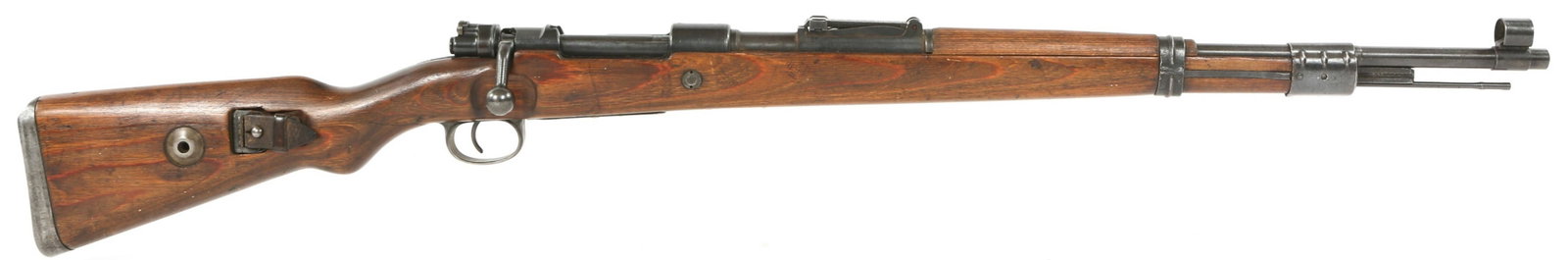 1944 GERMAN byf 44 MAUSER K98 8mm SNIPER RIFLE: 1944 GERMAN byf 44 MAUSER K98 8mm SNIPER RIFLE 1944 WWII German Mauser "byf 44" model K98 8mm Sniper Rifle. Laminated wooden stock. Blued finish. "SC" leather sling. Cleaning rod. Bayonet lug. Matchin