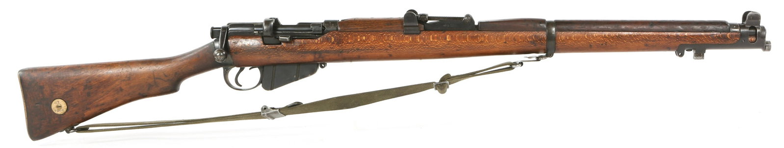 1918 WWI BRITISH LSA CO. SHTLE III .303 BRIT RIFLE: 1918 WWI BRITISH LSA CO. SHTLE III .303 BRIT RIFLE 1918 WWI British LSA Co Ltd. model SHTLE III .303 Brit. bolt-action rifle. Wooden stock. Blued finish. One magazine. Bayonet lug. OD green canvas sli