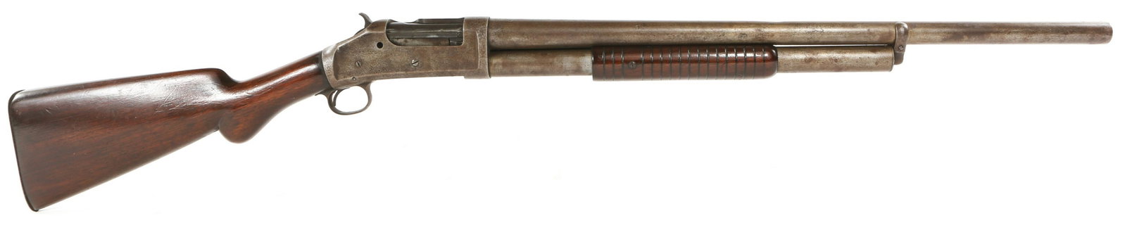 WINCHESTER MODEL 1893 12 GAUGE PUMP ACTION SHOTGUN: WINCHESTER MODEL 1893 12 GAUGE PUMP ACTION SHOTGUN Winchester Model 1893 12 Gauge Pump-Action Tubular Magazine Shotgun. Manufacture 1894. The top of the barrel reads “MANUFACTURED BY THE WINCHESTER 