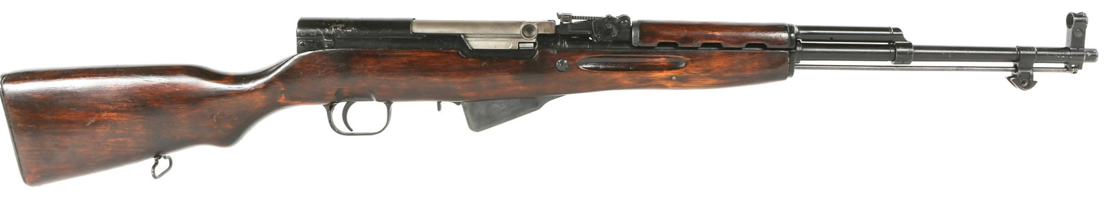 TULA SKS-45 SEMI AUTOMATIC 7.62x39mm RIFLE: TULA SKS-45 SEMI AUTOMATIC 7.62x39mm RIFLE Tula model SKS-45 semi-automatic 7.62x39mm rifle. Receiver stamped with Tula star and arrow "1955r", and KBI import marks. Fixed front sight and adjustable r