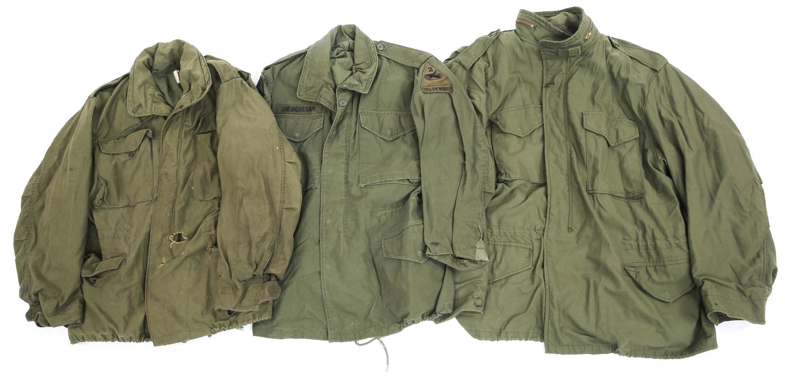 US ARMY M65 OG-107 FIELD JACKETS LOT OF 3: US ARMY M65 OG-107 FIELD JACKETS LOT OF 3 US Army M-1965 field jackets lot of 3. (1) M-1965 US Army Man's Field Coat with Hood, Olive Green Shade No. 107. Alpha Industries Inc. DSA date 1970. Size: Me