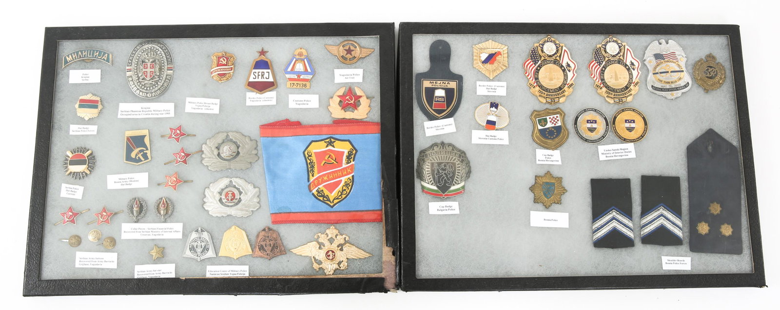 RUSSIAN - DDR - BALKANS POLICE BADGE LOT: RUSSIAN - DDR - BALKANS POLICE BADGE LOT Mixed lot of Military & Civilian police badges and insignia. Krajina Serbian police, Croatia, Yugoslavia Border Border & Custom Police, Slovenia, Russia, Bulga