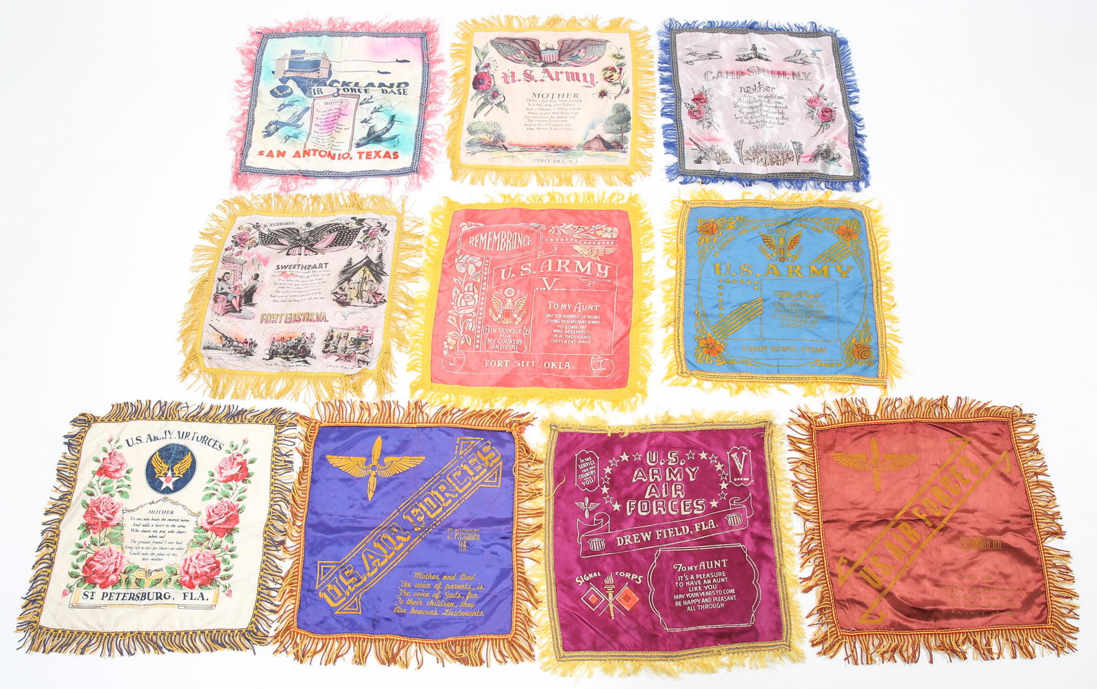 WWII - KOREA US ARMED FORCES MOTHER PILLOW LOT: WWII - KOREA US ARMED FORCES MOTHER PILLOW LOT WWII - Korea War era US Armed Forces "Mother" pillowcase souvenirs, lot of 10.