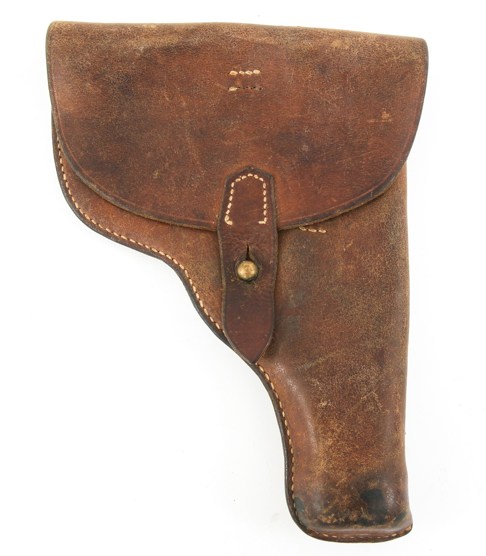 NORWEGIAN M1914 LEATHER PISTOL HOLSTER: NORWEGIAN M1914 LEATHER PISTOL HOLSTER Norwegian Model 1914 Leather Pistol Holster for the Kongsberg Colt M1911 pistol. Brown soft shell leather construction. Unmarked.