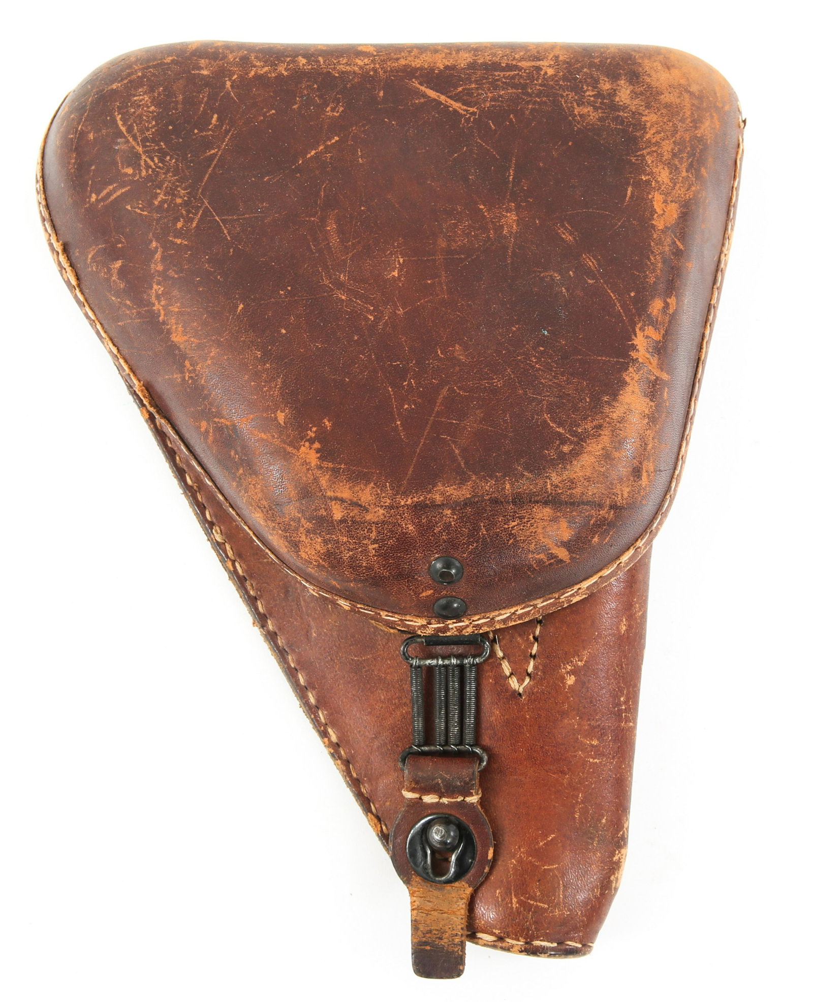 WWII JAPANESE TYPE 14 NAMBU HOLSTER & FIRING PIN: WWII JAPANESE TYPE 14 NAMBU HOLSTER & FIRING PIN WWII Japanese Type 14 Nambu Pistol Holster & Firing Pin. Type 14 Nambu Pistol Holster. Brown leather hardshell construction. Cover flap is marked on th