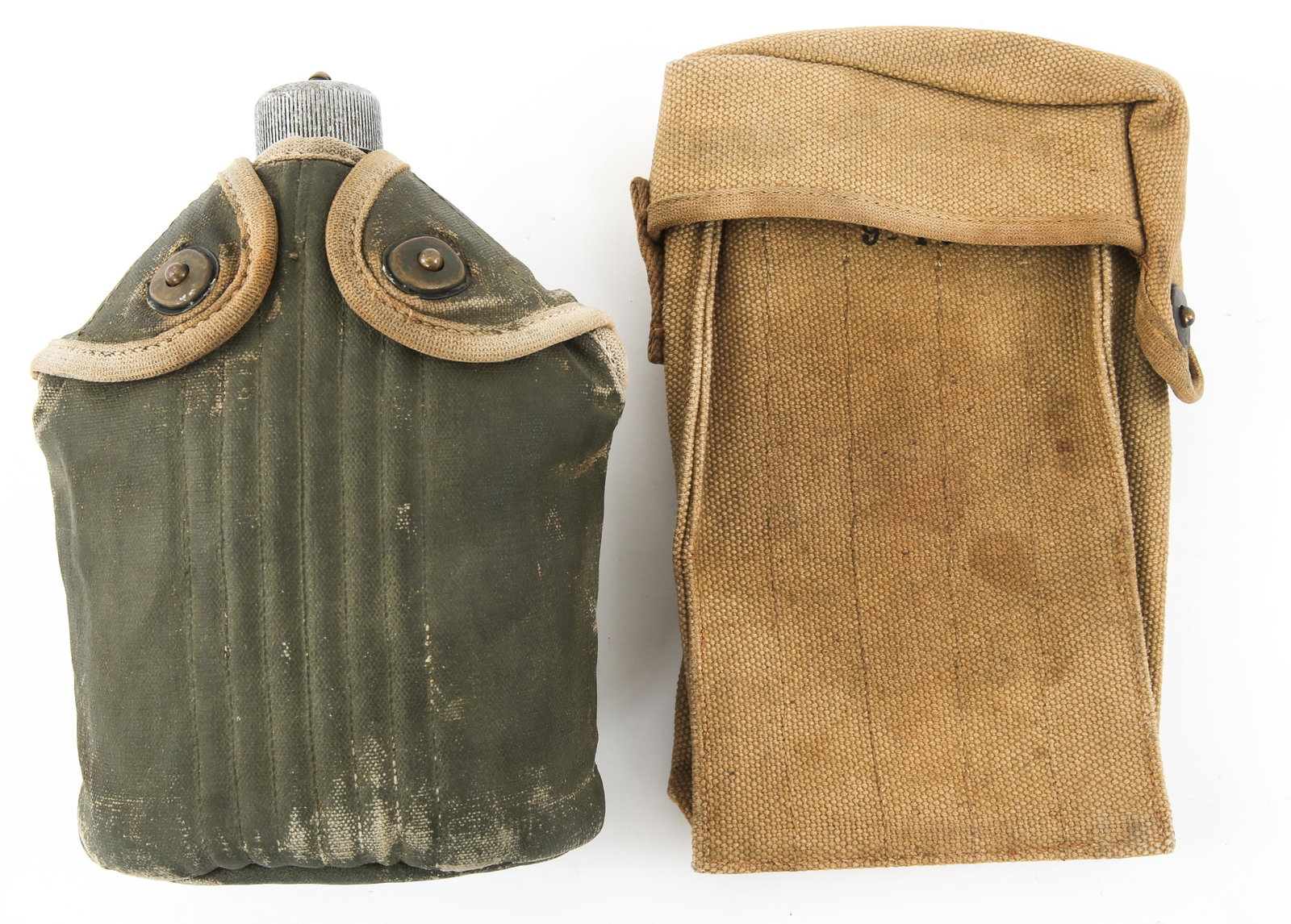 WWI US ARMY CANTEEN & M1903 PEDERSEN MAGAZINE CASE: WWI US ARMY CANTEEN & M1903 PEDERSEN MAGAZINE CASE WWI US Army Canteen & M1903 Pedersen Device Magazine Case. (1) WWI US Army canteen cup and cover. Cup is marked LF & C 1918. Canvas cover is marked "