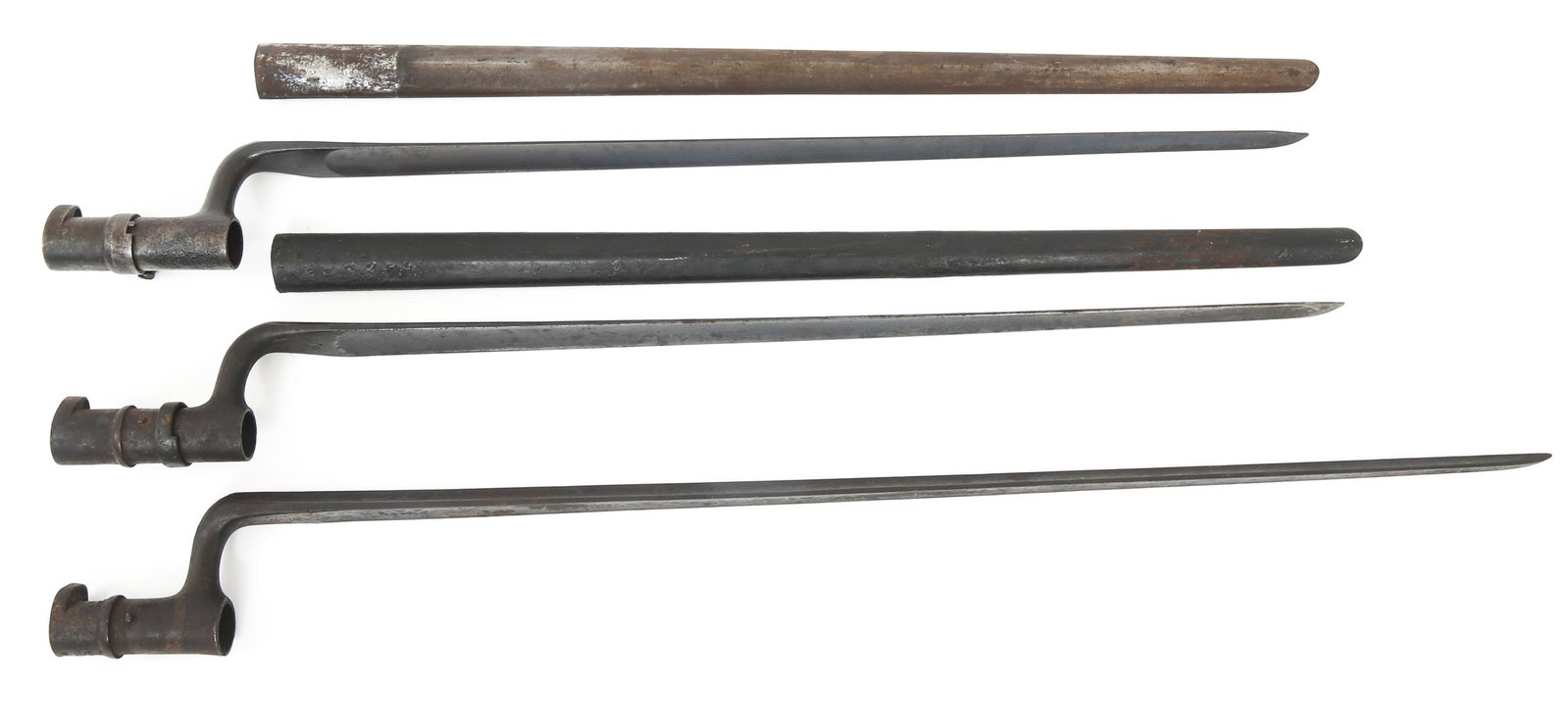US MILITARY MODEL 1873 SOCKET BAYONETS LOT OF 3: US MILITARY MODEL 1873 SOCKET BAYONETS LOT OF 3 19th C. US Military Rifle Socket Bayonets lot of 3. (2) M1873 US marked ricasso. 18" blade, 21" overall length. Mortise diameter is 0.625". Socket lengt