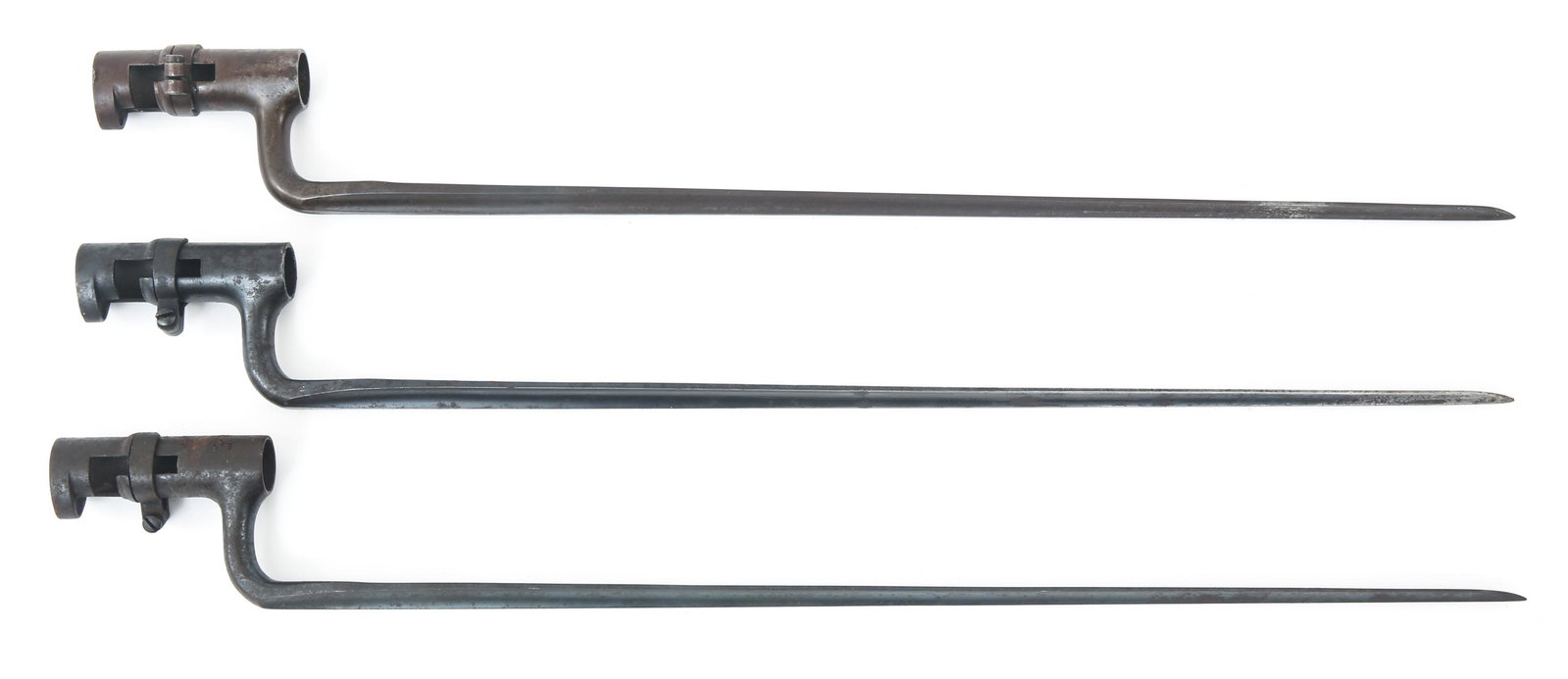 US MILITARY MODEL 1855 SOCKET BAYONETS LOT OF 3: US MILITARY MODEL 1855 SOCKET BAYONETS LOT OF 3 US Military M1855 Socket Bayonet lot of 3. All three socket bayonets have the "US" mark stamped into the ricasso. Original tightening rings. Blade Lengt