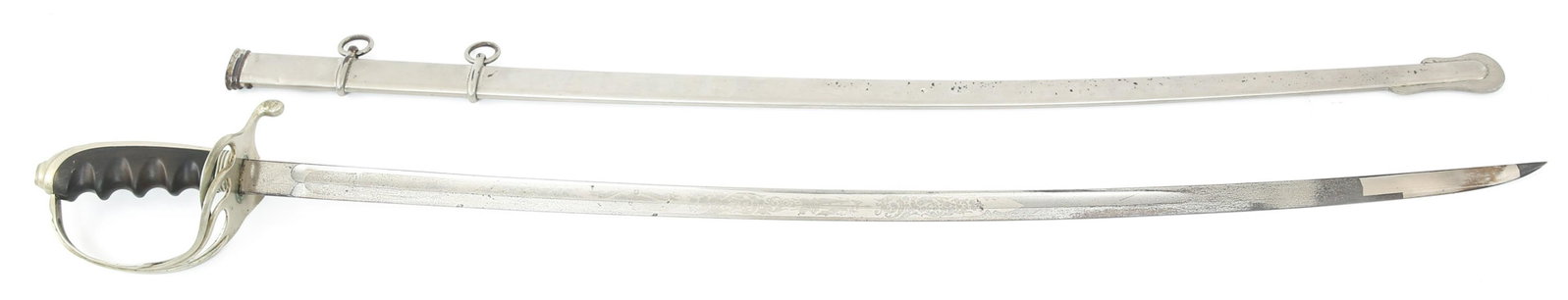 US ARMY M1902 OFFICER'S SWORD SPRINGFIELD ARMORY: US ARMY M1902 OFFICER'S SWORD SPRINGFIELD ARMORY US Army Model 1902 Type-1 Officer's Sword. Acid etched saber blade with fuller and pre-1905 etching pattern, with "US" and splayed eagle above "E Pluri