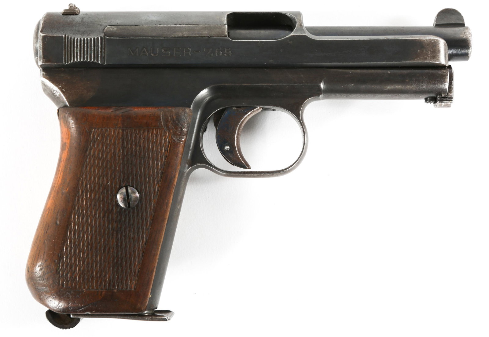 MAUSER MODEL 1914 7.65mm CALIBER PISTOL: MAUSER MODEL 1914 7.65mm CALIBER PISTOL German Mauser Model 1914 7.65mm caliber pistol. Checkered oak grips. Provenance - George Hass (US Army Veteran) Collection: George began collecting in 1954 with