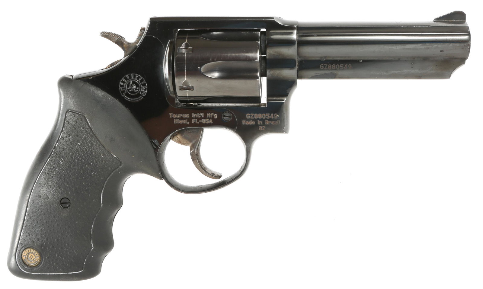 TAURUS MODEL 82 .38 SPECIAL CALIBER REVOLVER: TAURUS MODEL 82 .38 SPECIAL CALIBER REVOLVER Taurus Model 82 .38 Special caliber six shot double action revolver. Rubber Taurus grips. Frame number 2364 826. Provenance - George Hass (US Army Veteran)