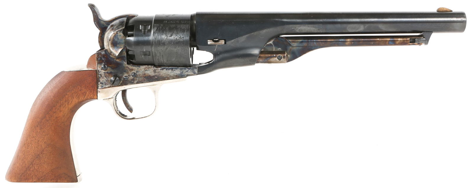 EMF MODEL 1860 ARMY .44 CAL PERCUSSION REVOLVER: EMF MODEL 1860 ARMY .44 CAL PERCUSSION REVOLVER EMF Model 1860 Army .44 Caliber Percussion Revolver. Matching serial number on the frame and barrel. The cylinder is engraved with the Naval battle of C