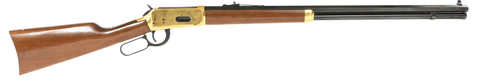 WINCHESTER CENTENNIAL '66 MODEL .30-30 WIN RIFLE: WINCHESTER CENTENNIAL '66 MODEL .30-30 WIN RIFLE Winchester model 1866 Centennial '66 .30-30 Win lever-action rifle. Walnut stock. 24 carat gold plated receiver and forecap. Blued finish. Saddle ring.
