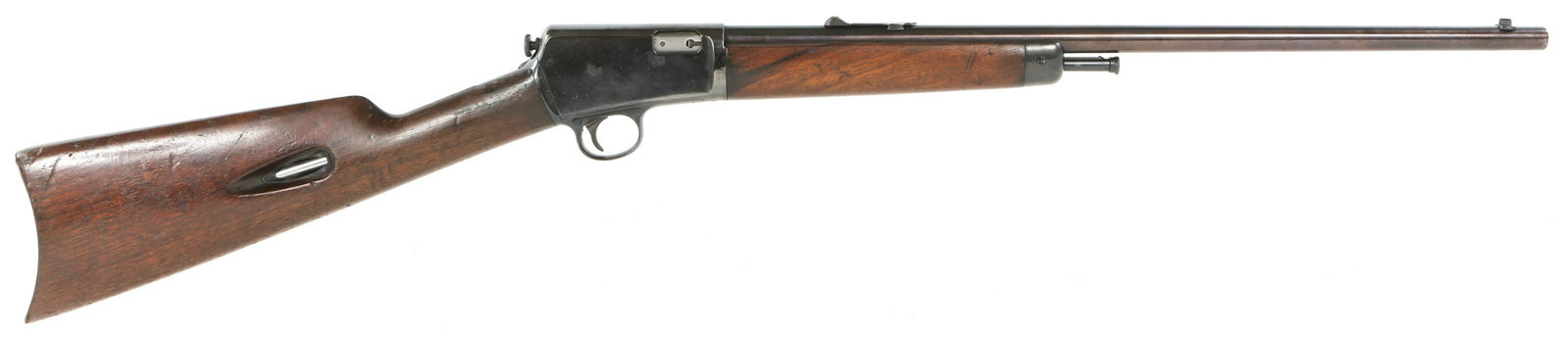 WINCHESTER MODEL 1903 SEMI AUTOMATIC .22 CAL RIFLE: WINCHESTER MODEL 1903 SEMI AUTOMATIC .22 CAL RIFLE Winchester model 1907 semi-automatic .22 caliber rifle. Manufactured in 1912. Barrel stamped with "Winchester" trademark, "Model 1903 .22 Cal Automat