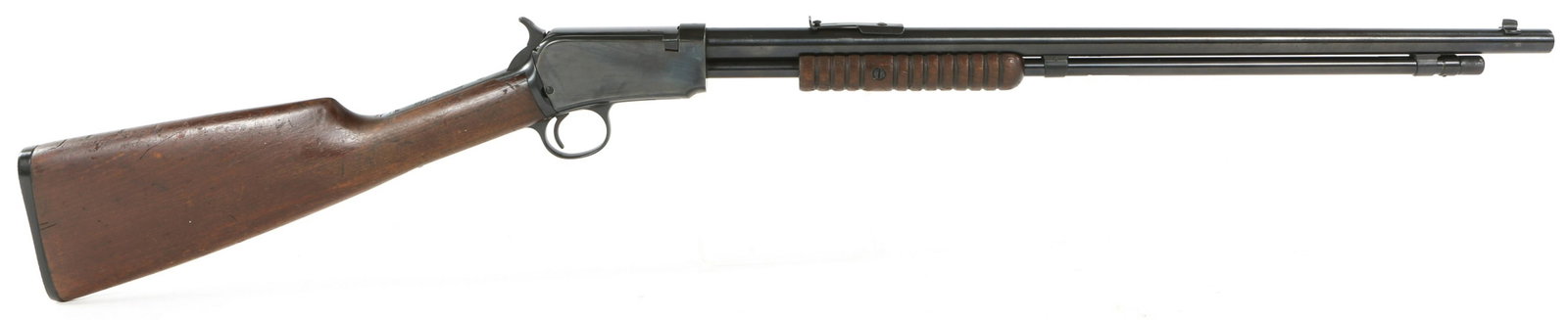 WINCHESTER MODEL 06 .22 S-L-LR PUMP ACTION RIFLE: WINCHESTER MODEL 06 .22 S-L-LR PUMP ACTION RIFLE Winchester model 06 .22 caliber short pump rifle. Receiver tang stamped with "Winchester" trade mark. Barrel stamped "Mod 06-.22S-L-LR". Full length ma