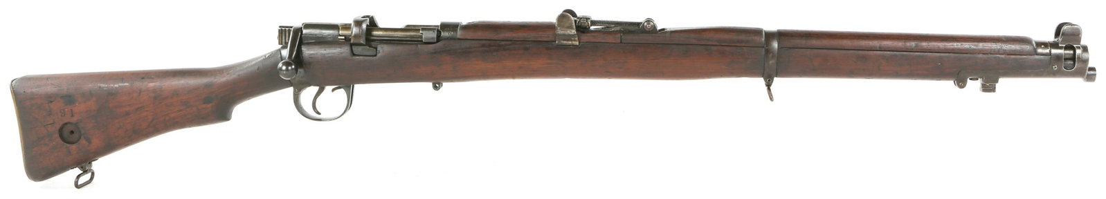 1918 BRITISH BSA SHT LE III* .303 CALIBER RIFLE: 1918 BRITISH BSA SHT LE III* .303 CALIBER RIFLE WWI 1918 British BSA Co Model SHT LE III* .303 caliber bolt action rifle. Matching serial number to bolt, receiver, stock, and bayonet lug. Numerous pro