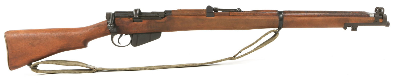 1918 WWI BRITISH ENFIELD SHTLE III* .303 RIFLE: 1918 WWI BRITISH ENFIELD SHTLE III* .303 RIFLE 1918 WWI British Enfield model SHTLE III* .303 Brit bolt-action Rifle. Full length wooden stock. Bayonet lug. OD green canvas sling. One magazine. Receiv