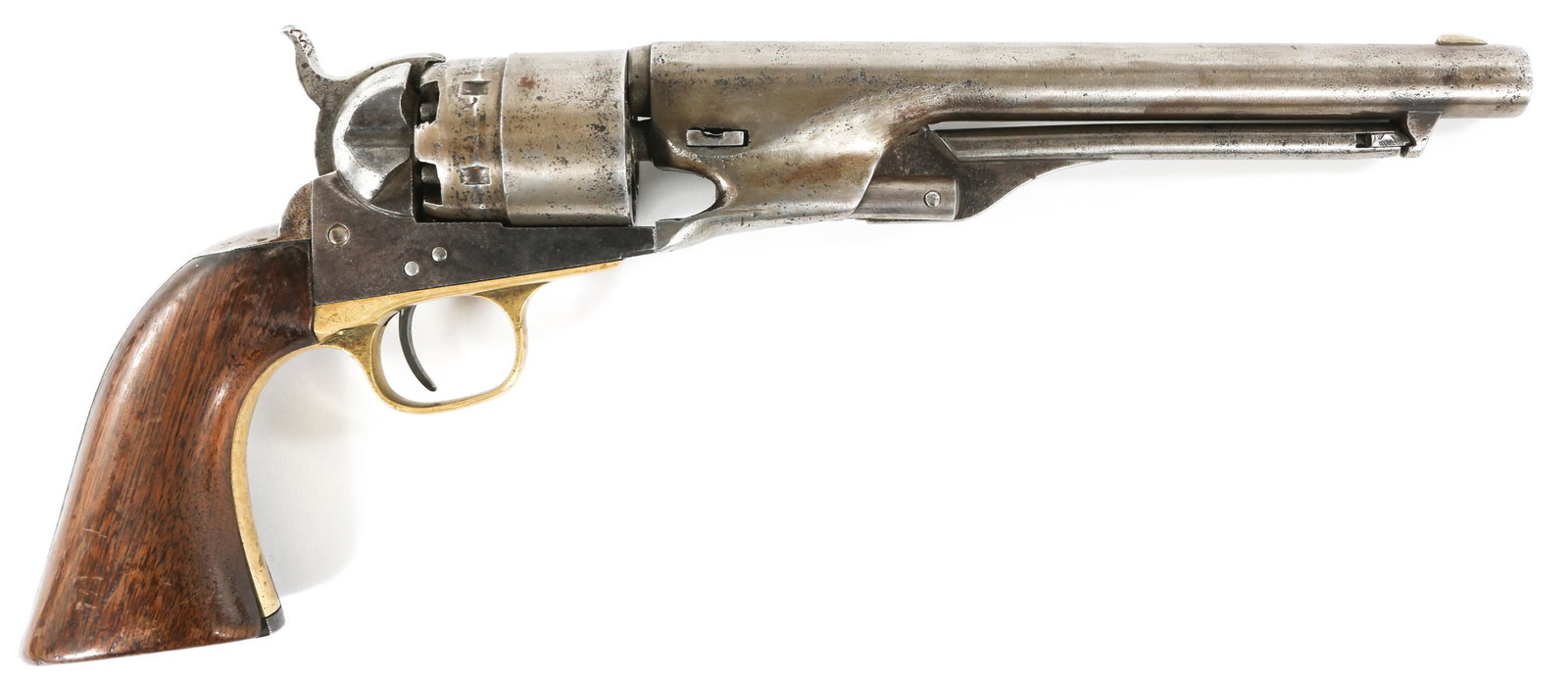 1863 COLT MODEL 1860 ARMY .44 CALIBER REVOLVER: 1863 COLT MODEL 1860 ARMY .44 CALIBER REVOLVER Civil War Colt 1860 Army .44 caliber revolver. Manufactured in 1863. Barrel reads "- ADDRESS COL SAML COLT NEW - YORK U.S. AMERICA -". Matching serial nu