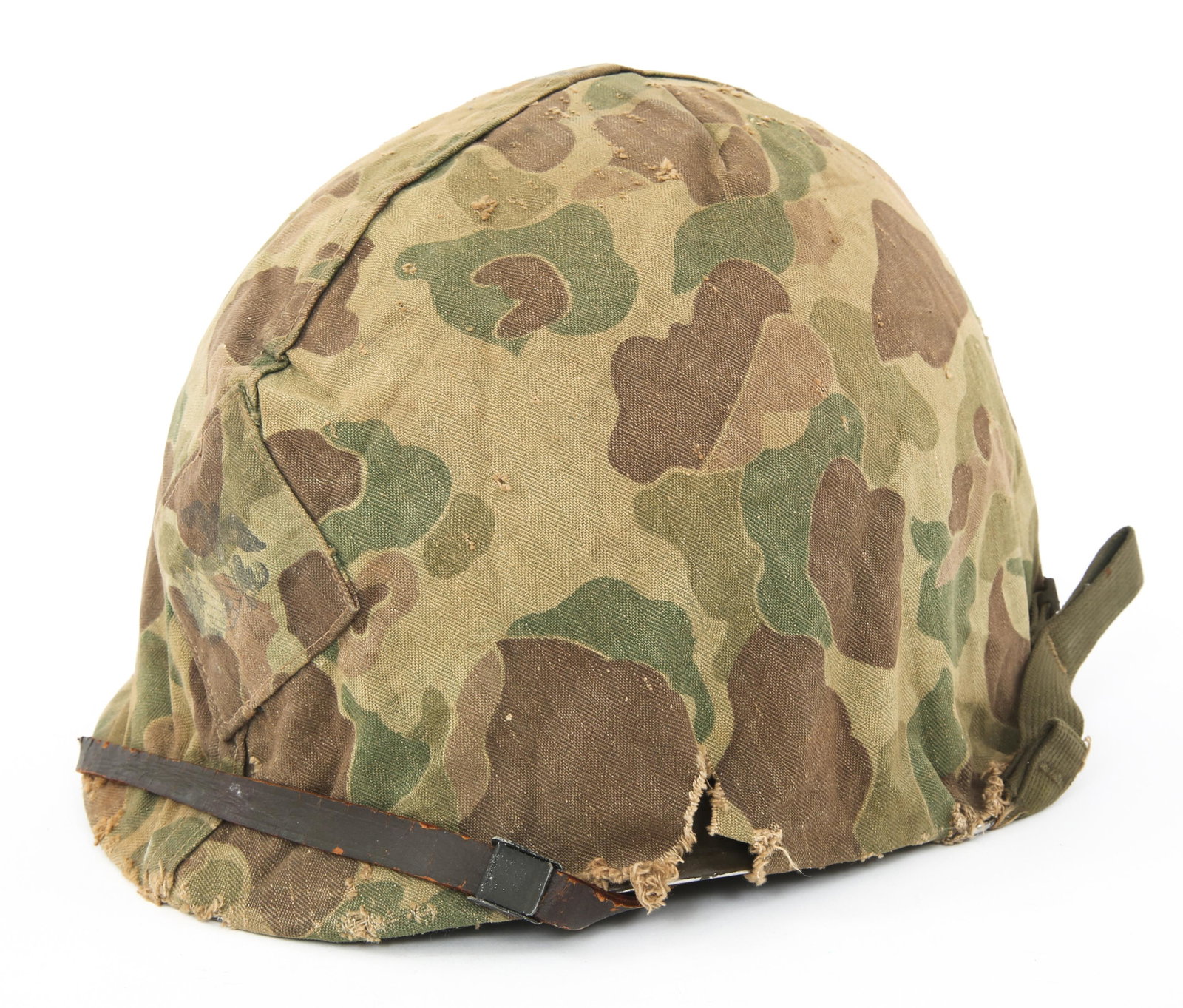 WWII KOREAN WAR ERA USMC M1 HELMET WITH LINER: WWII KOREAN WAR ERA USMC M1 HELMET WITH LINER WWII Korean War era US Marine Corps. Front seam, Swivel bale M1 helmet with Westinghouse liner. Shell markings not visible. Liner strap is marked with nam