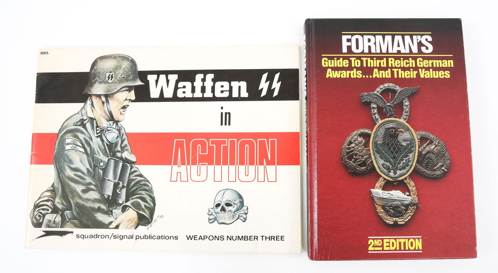 GERMAN COLLECTIBLES FORMAN'S & WAFFEN SS BOOKS: GERMAN COLLECTIBLES FORMAN'S & WAFFEN SS BOOKS Lot of 2 Books. (1) Forman's 2nd edition "Guide to Third Reich German Awards...And Their Values". 1993 edition By Adrian Forman, 288 pages. (1) "Waffen S