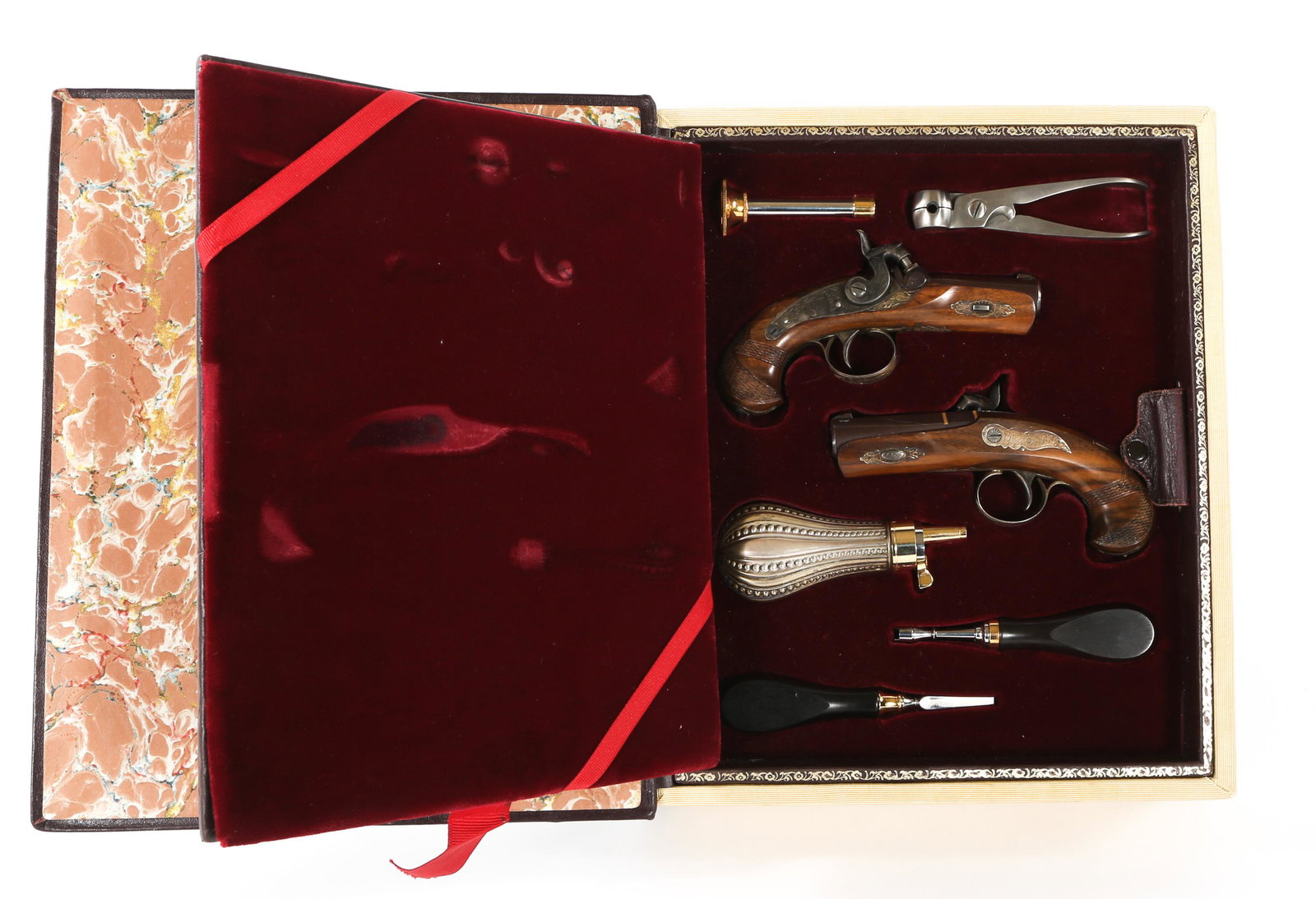 US HISTORICAL SOCIETY DERRINGER LOT OF 2: US HISTORICAL SOCIETY DERRINGER LOT OF 2 US Historical Society Deringer Philadelphia Lot of 2. Each derringer is sequentially numbered. The lock plate is stamped "Derringer Philadelphia". Gold inlayed