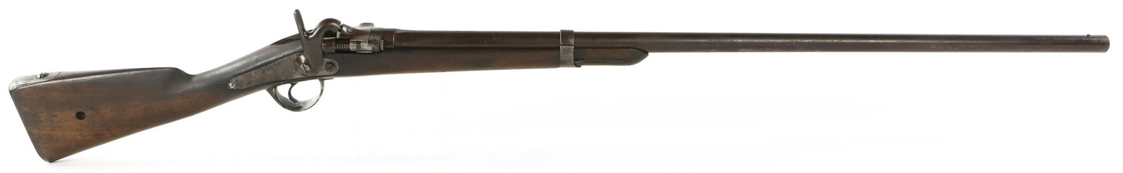 BELGIAN CONVERSION ZULU 12 GAUGE SHOTGUN: BELGIAN CONVERSION ZULU 12 GAUGE SHOTGUN Belgian Conversion Zulu 12 Gauge Breech Loading Shotgun. Belgian proof marks on the trapdoor. Liege proof marks on the barrel. Blued finish. Wooden stock. Fixe