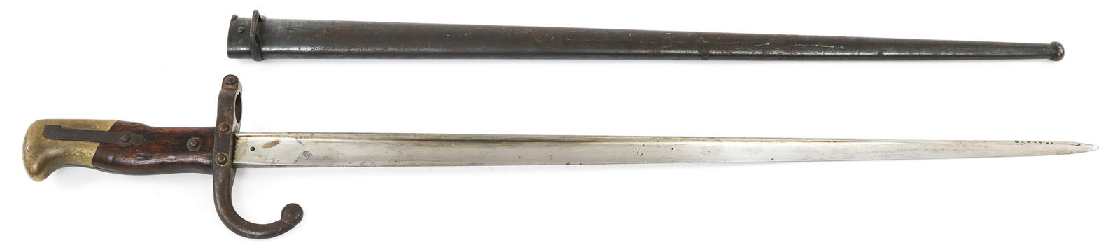 FRENCH ARMY MODEL 1874 GRAS BAYONET: FRENCH ARMY MODEL 1874 GRAS BAYONET French Army Model 1874 Gras Bayonet. "T" section Epee blade. Manufacture engraving on spine "M're D'Armes De Tulle Juillet 1878". Proof marks stamped on both sides