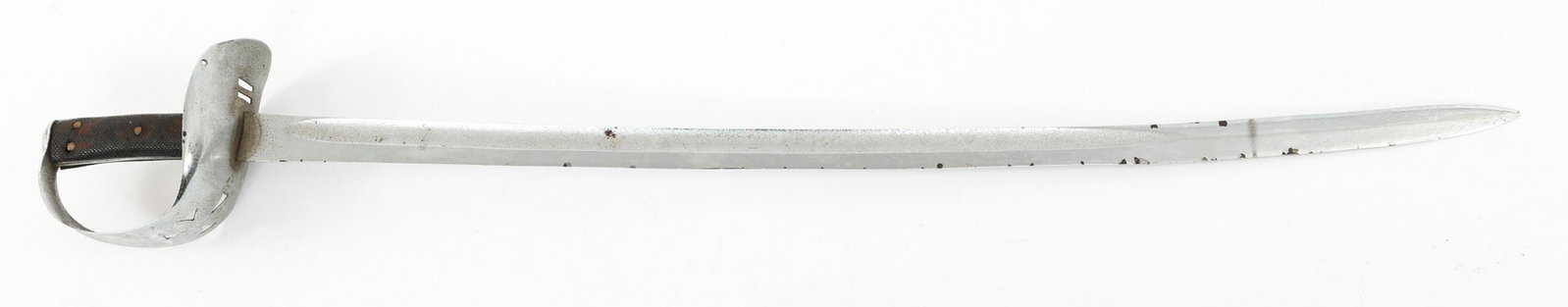 BRITISH 1864 PATTERN CAVALRY SWORD: BRITISH 1864 PATTERN CAVALRY SWORD British 1864 Pattern cavalry "Trooper's" Sword. Slightly curved, single edged bright blade with fuller. Maker mark stamped on the spine near the guard. Steel plated 