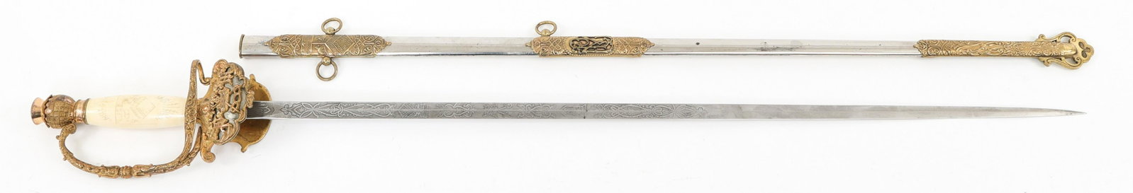 19th C. IOOF PATRIARCHS MILITANT FRATERNAL SWORD: 19th C. IOOF PATRIARCHS MILITANT FRATERNAL SWORD 19th C. Independent Order of The Odd Fellows "IOOF", Patriarchs Militant named sword. Flattened Diamond section, double side acid etched blade, named t