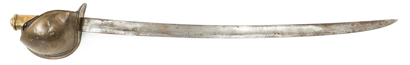CIVIL WAR US MODEL 1860 NAVAL CUTLASS SWORD: CIVIL WAR US MODEL 1860 NAVAL CUTLASS SWORD Civil War US Model 1860 naval Cutlass Short Sword. Curved blade with fuller. No visible maker mark. Brass hilt with bowl guard and aluminum handle. No scabb