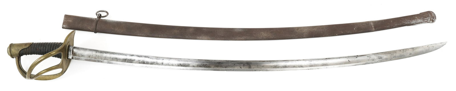 CIVIL WAR M1840 GERMAN IMPORT CAVALRY SWORD: CIVIL WAR M1840 GERMAN IMPORT CAVALRY SWORD Civil War Model 1840 German Import cavalry sword. Curved blade with fuller. Maker mark "Weyersberg" stamped on one side of the ricasso and "Solingen" on the