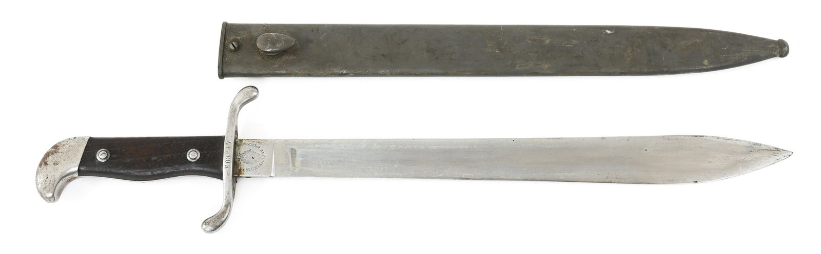 ARGENTINA MODEL 1909 ARTILLERY SIDEARM BAYONET: ARGENTINA MODEL 1909 ARTILLERY SIDEARM BAYONET Argentina Model 1909 Artillery Sidearm / Bayonet. German made, maker marked "Weyersberg Kirschbaum & Co., Solingen" on one side of the ricasso and "Model