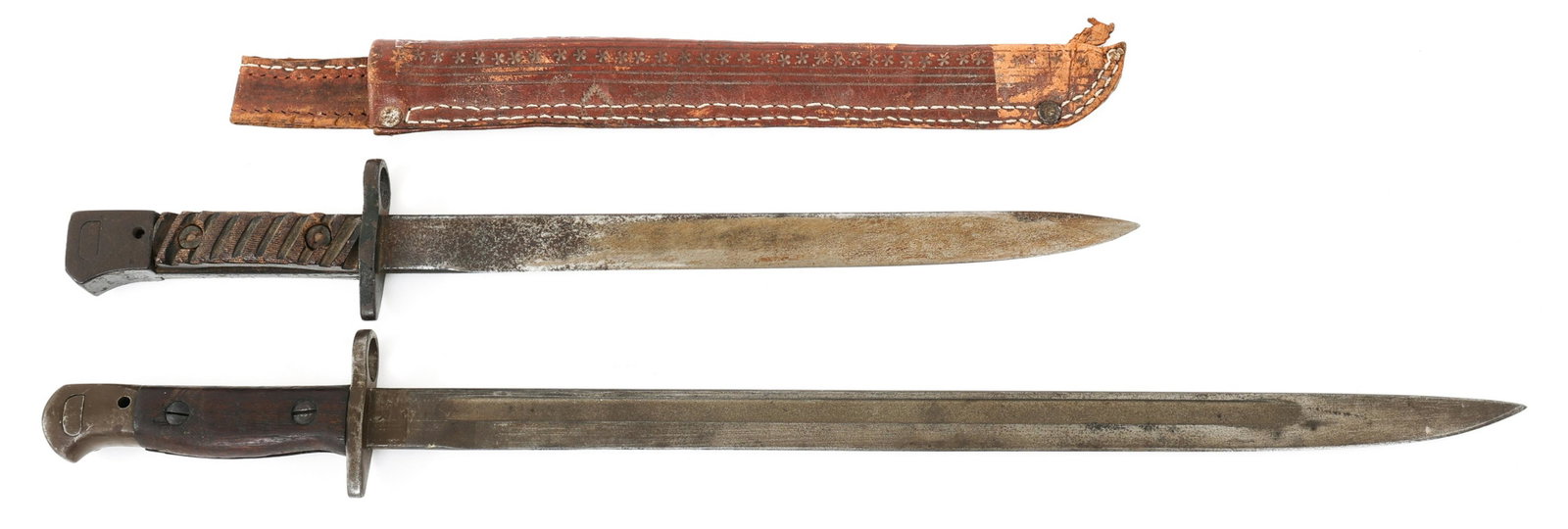 BRITISH ARMY M1907 & BRITISH RFI MKII BAYONET LOT: BRITISH ARMY M1907 & BRITISH RFI MKII BAYONET LOT Lot of 2 British Bayonets. (1) British Model 1907 bayonet. Various maker & acceptance marks stamped on both sides of the ricasso. Wood grips. No scabb