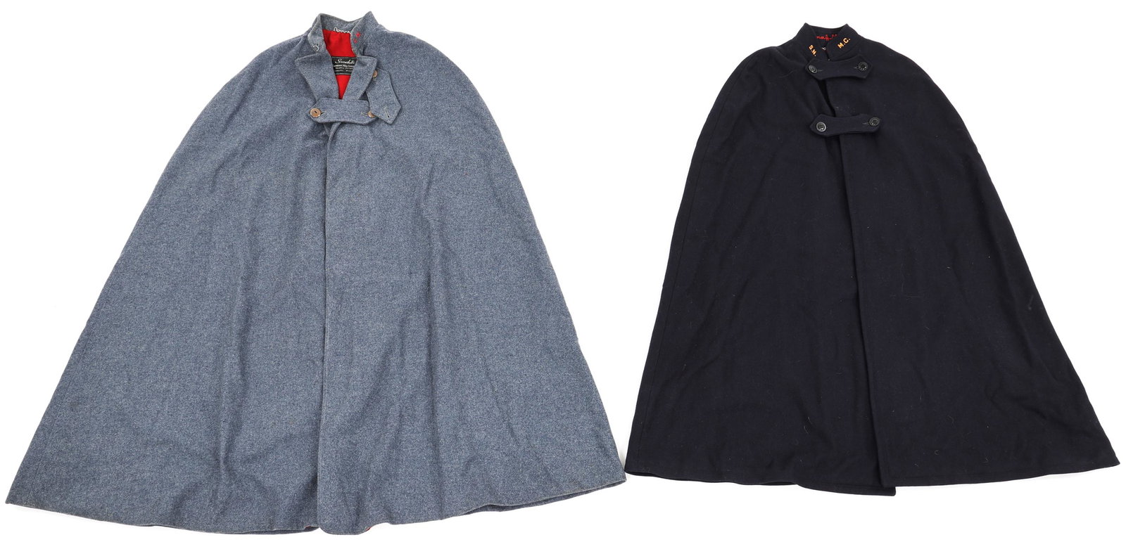 WWII - COLD WAR US AMERICAN NURSE HOSPITAL CAPES: WWII - COLD WAR US AMERICAN NURSE HOSPITAL CAPES Lot of 2 WWII - Cold War Era US American Nurse Hospital Capes. (1) Field gray fine wool quality Nurse cape with red linen. Cotton embroidered "S.T" and