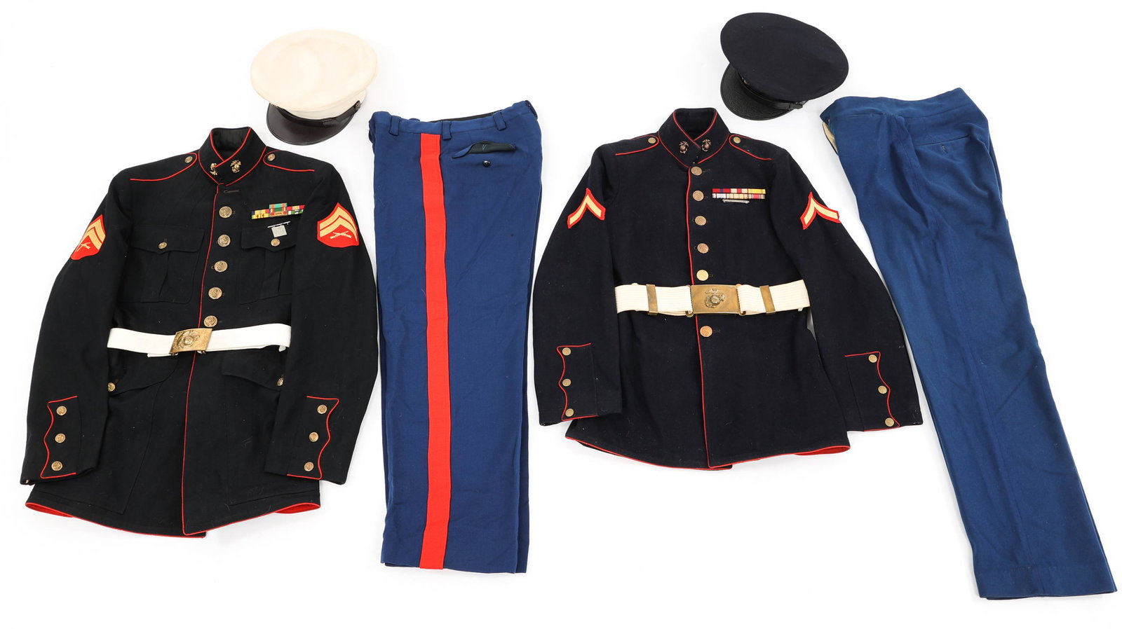 1920's & COLD WAR US MARINE CORPS DRESS BLUE LOT: 1920's & COLD WAR US MARINE CORPS DRESS BLUE LOT Lot of 2 US Marine Corps Dress Blue. (1) 1920's - WWII USMC Wool Dress blue tunic, named to "J.T. Dupree", dated 1924-25, Collar EGAs, ribbon bar inclu