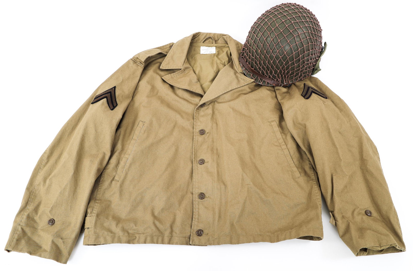 CHARLES BRONSON COMBAT COSTUME UNIFORM & HELMET: CHARLES BRONSON COMBAT COSTUME UNIFORM & HELMET Combat (ABC, 1962-1967) guest star Charles Bronson TV costume uniform jacket and helmet. Studio label inside jacket and helmet reads "Selmur Productions