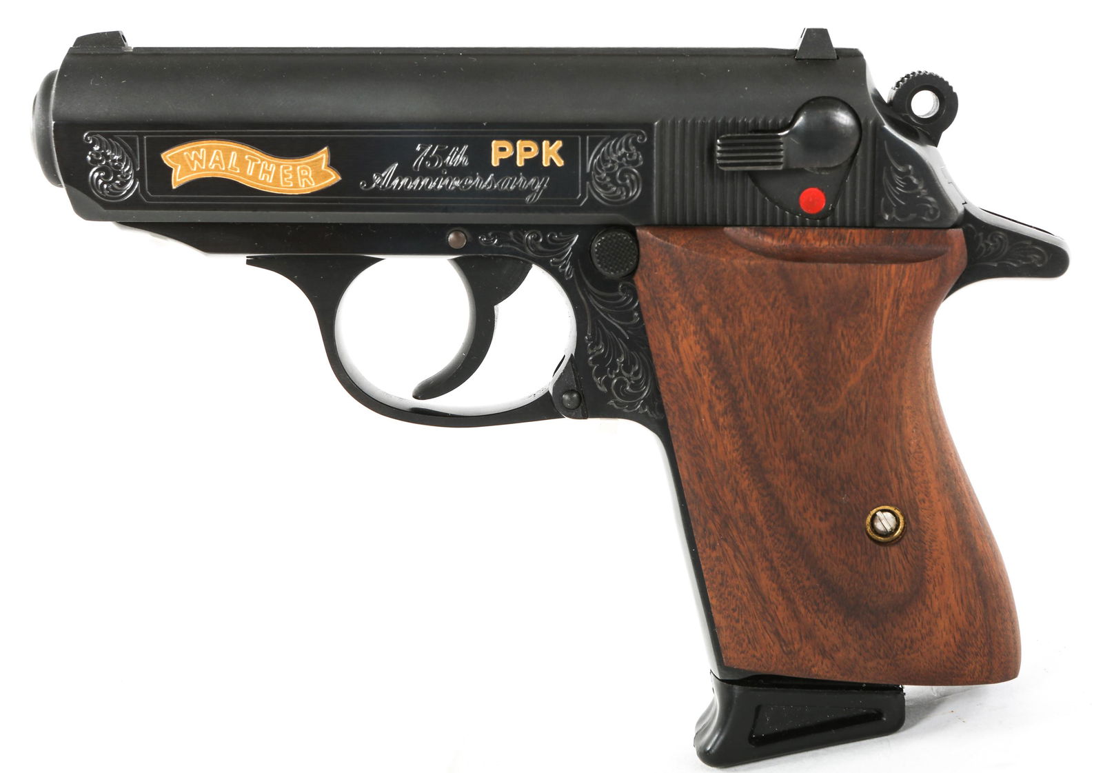 WALTHER MODEL PPK .380ACP 75TH ANNIV PISTOL: WALTHER MODEL PPK .380ACP 75TH ANNIV PISTOL Walther model PPK 75th anniversary edition semi-automatic .380 ACP pistol. Manufactured and distributed by Smith & Wesson. Import mark stamped "S&W Houlton,