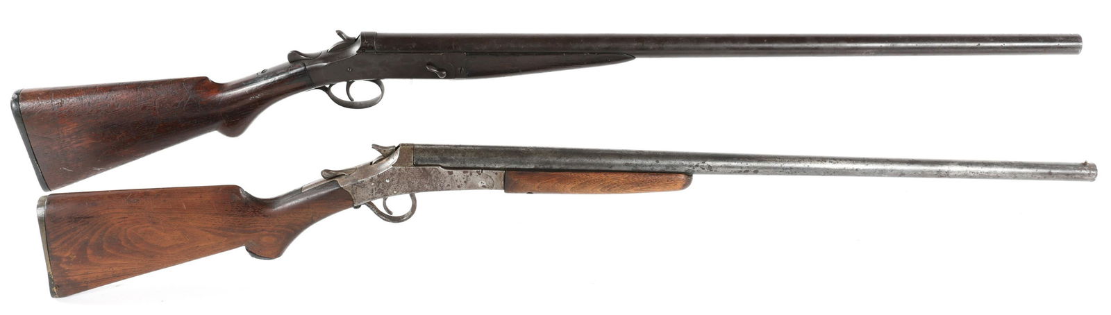 CRESCENT 16 GA & FULTON 12 GA BREAK OVER SHOTGUNS: CRESCENT 16 GA & FULTON 12 GA BREAK OVER SHOTGUNS (1) Crescent Firearms Co. 16 Gauge break over single barrel shotgun. Receiver marked "Victor Ejector". (2) Fulton Arms Co. 12 Gauge break over single