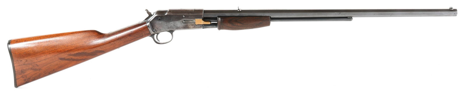 1898 COLT LIGHTNING CARBINE .22 CAL BULL BARREL: 1898 COLT LIGHTNING CARBINE .22 CAL BULL BARREL 1898 Colt .22 caliber small frame Bull Barrel Lightning Carbine. 24 inch heavy octagonal marked with Colt address and patents and 22 Cal. Left side of r