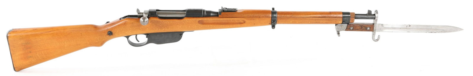 AUSTRIAN STEYR MANNLICHER M.95 8x56Rmm RIFLE: AUSTRIAN STEYR MANNLICHER M.95 8x56Rmm RIFLE Austrian Steyr Mannlicher model M.95 8x50mm bolt action rifle with bayonet. Receiver marked "Steyr M.95" and "S". Matching serial number on bolt, receiver,