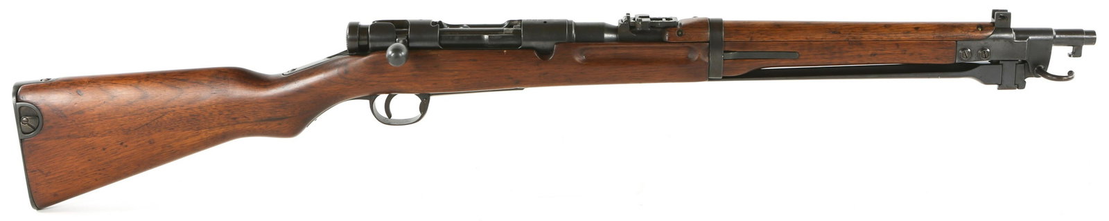 WWII JAPANESE KOKURA TYPE 44 ARISAKA 6.5mm CARBINE: WWII JAPANESE KOKURA TYPE 44 ARISAKA 6.5mm CARBINE WWII Japanese Kokura Arsenal Type 44 6.5mm Arisaka Bolt Action Rifle. Partially ground mum. 21st series manufacture. The barrel shank is stamped "S".